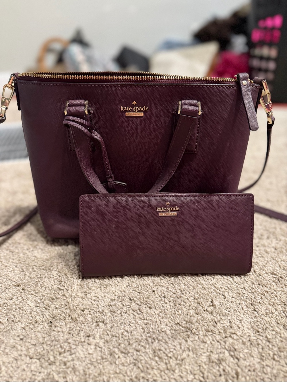 kate spade Plum Saffiano Leather Tote with Matching Wallet
